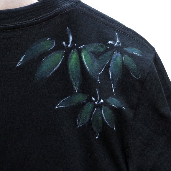 GEN SENCE Japanese pattern hand-painted &amp; remade short-sleeved T-shirt "Sagano moso bamboo" heron black men's and women's [GS-TS-SS03] 
