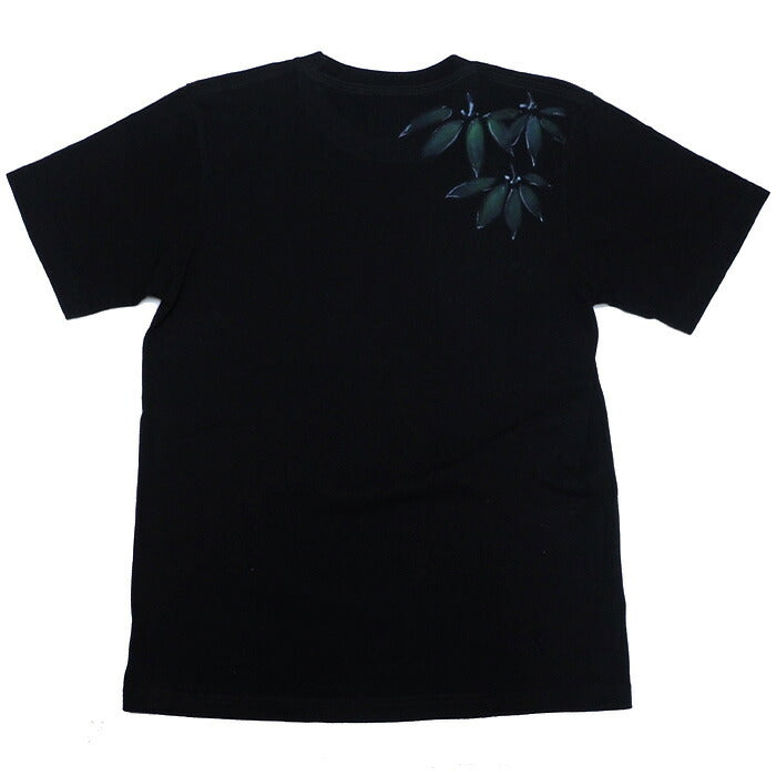 GEN SENCE Japanese pattern hand-painted &amp; remade short-sleeved T-shirt "Sagano moso bamboo" heron black men's and women's [GS-TS-SS03] 