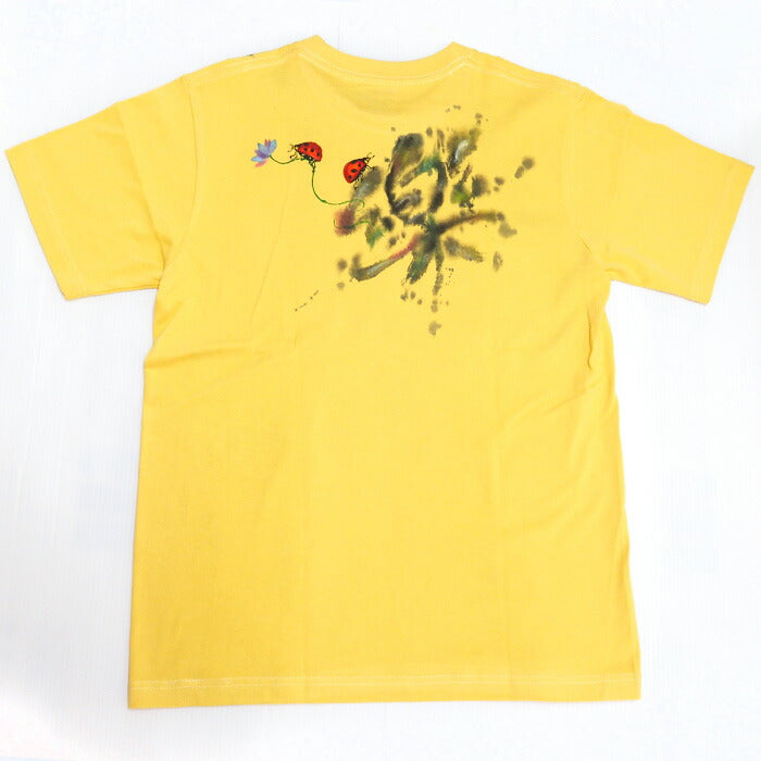 GEN SENCE（ゲンセンス） 和柄手描き 半袖Tシャツ 「一人は楽・二人は楽しい」 てんとう虫 ホワイト・イエロー メンズ・レディース [GS-TS-SS04]