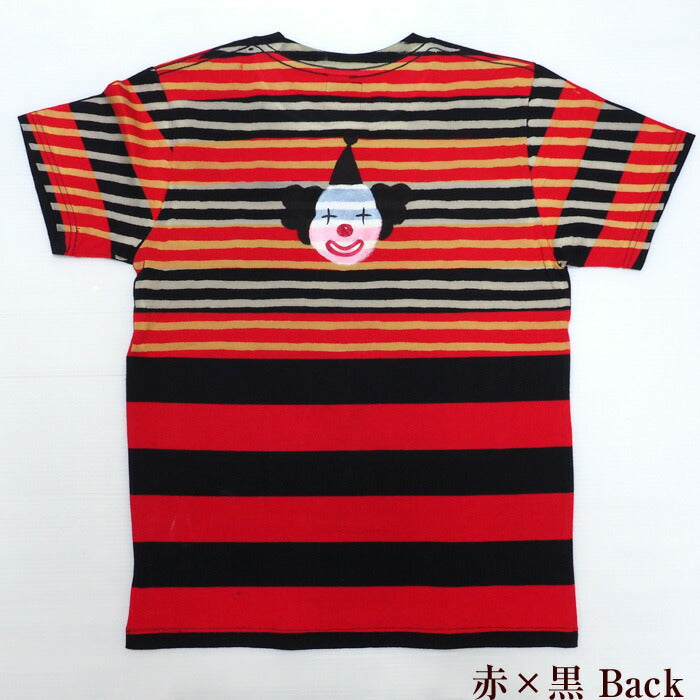 GEN SENCE Hand-painted &amp; discharge short-sleeved T-shirt "Circus" elephant and clown border men's [GS-TS-SS05] 