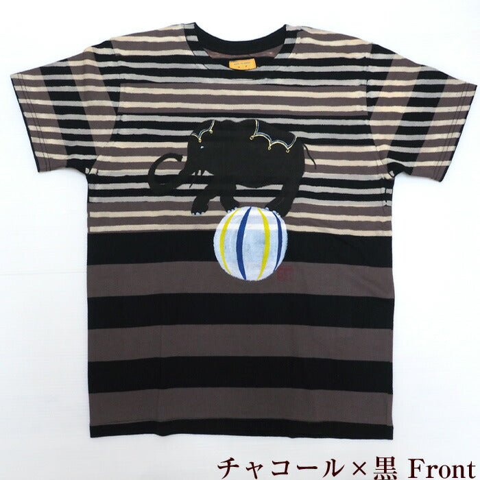 GEN SENCE Hand-painted &amp; discharge short-sleeved T-shirt "Circus" elephant and clown border men's [GS-TS-SS05] 