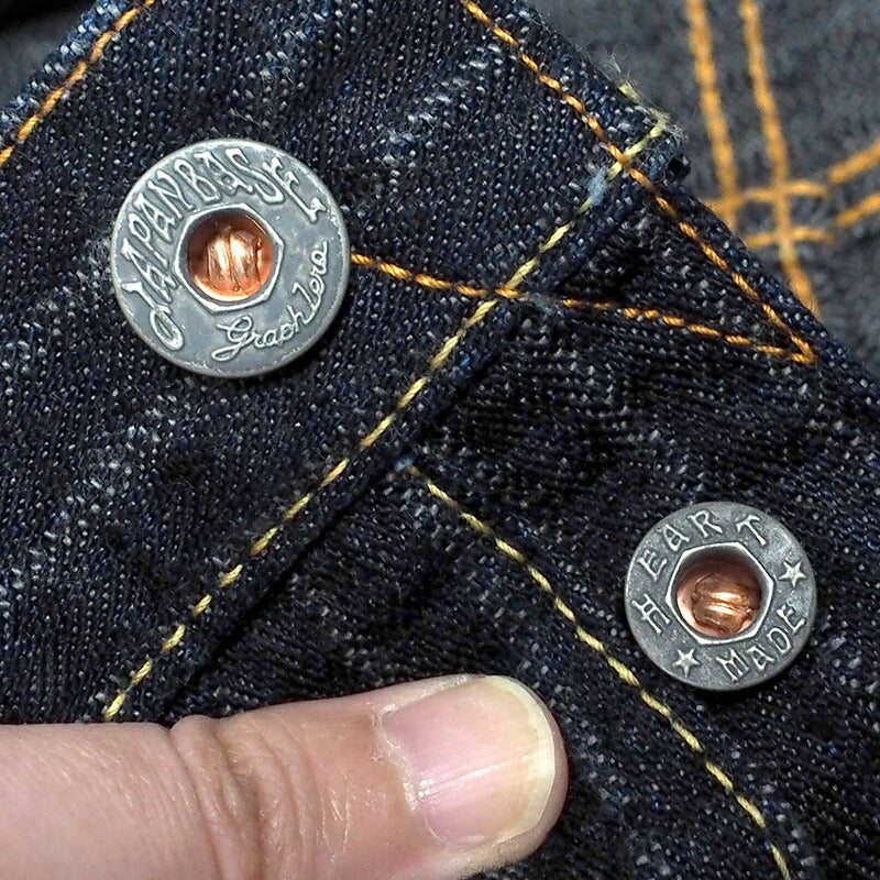 graphzero（グラフゼロ） 16オンスセルビッチ 針抜きヘリンボン ボタンフライ ストレートジーンズ ワンウォッシュ [GZ-16ST-01-BT-HHB]