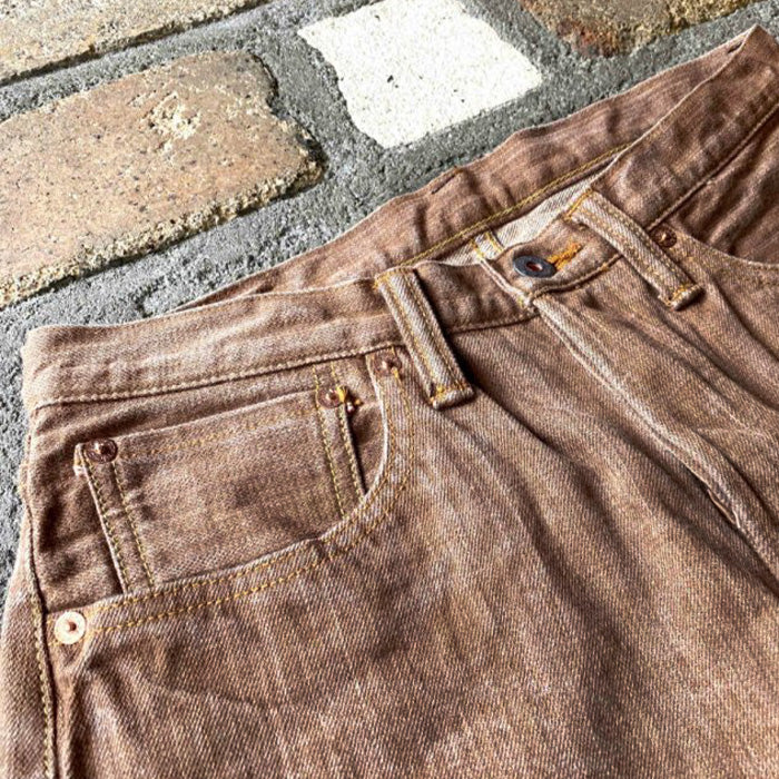 graphzero x Japan Cotton Cloth 13oz organic cotton slim straight jeans persimmon juice dyeing men's women's unisex [GZ-1917S3-KAKI]