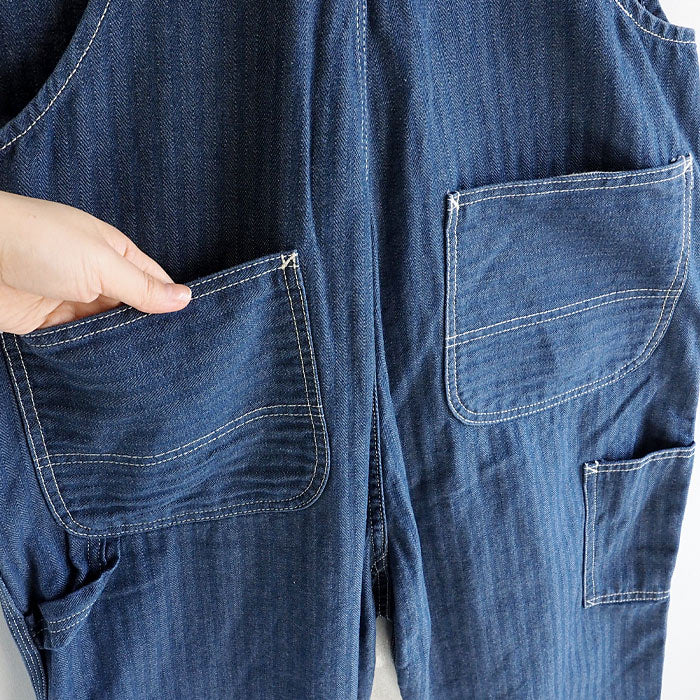 graphzero(グラフゼロ) ブレース Dポケット オーバーオール インディゴ ヘリンボーンデニム メンズ [GZ-BROA-0207-IDHB]