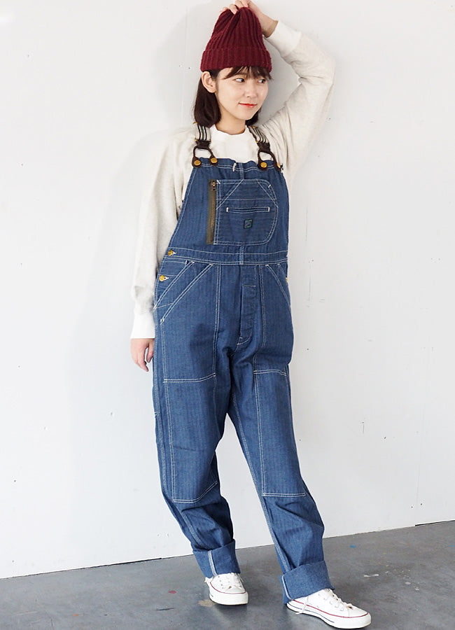 graphzero Brace D Pocket Overalls Indigo Herringbone Denim Ladies [GZ-BROA-0207-IDHB-LADIES] 