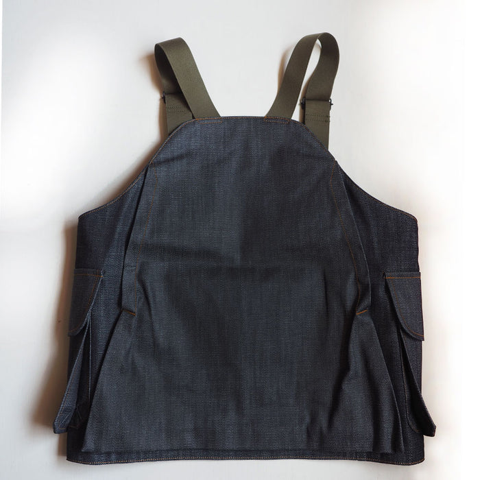 graphzero Fishing Vest Broken Twill Coated Denim Indigo Men's Women's Unisex [GZ-FSHVT-0402]