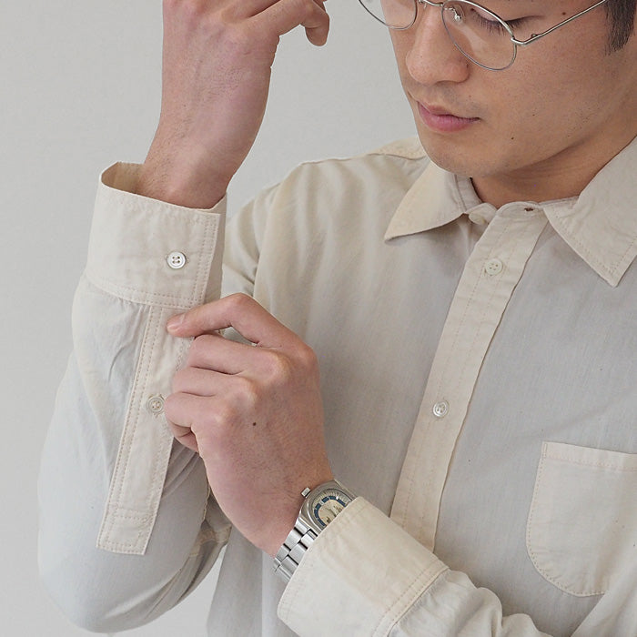 graphzero Hem Pocket Long Sleeve Shirt Selvage White Chambray Fabric White Long Sleeve Men Women [GZ-HMPK-0111-OWH] 