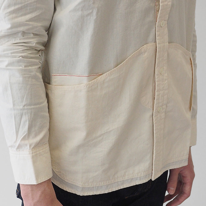 graphzero Hem Pocket Long Sleeve Shirt Selvage White Chambray Fabric White Long Sleeve Men Women [GZ-HMPK-0111-OWH] 