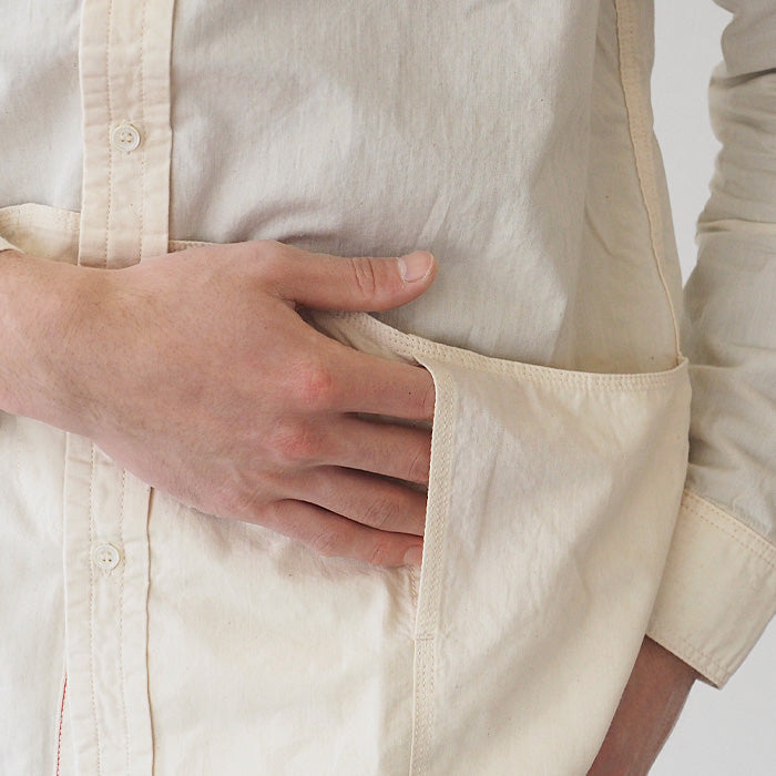 graphzero Hem Pocket Long Sleeve Shirt Selvage White Chambray Fabric White Long Sleeve Men Women [GZ-HMPK-0111-OWH] 