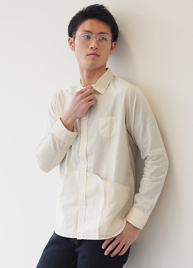graphzero Hem Pocket Long Sleeve Shirt Selvage White Chambray Fabric White Long Sleeve Men Women [GZ-HMPK-0111-OWH] 