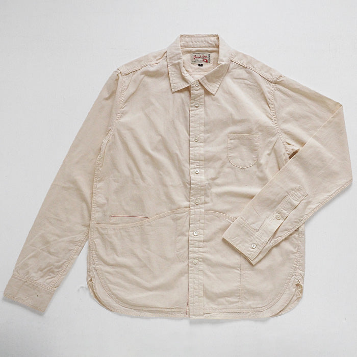 graphzero Hem Pocket Long Sleeve Shirt Selvage White Chambray Fabric White Long Sleeve Men Women [GZ-HMPK-0111-OWH] 