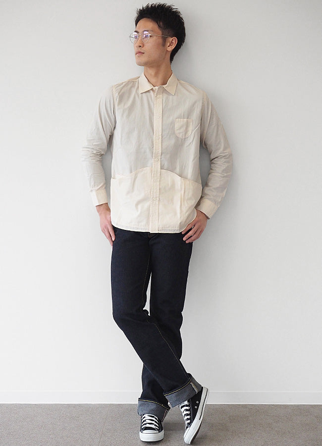 graphzero Hem Pocket Long Sleeve Shirt Selvage White Chambray Fabric White Long Sleeve Men Women [GZ-HMPK-0111-OWH] 