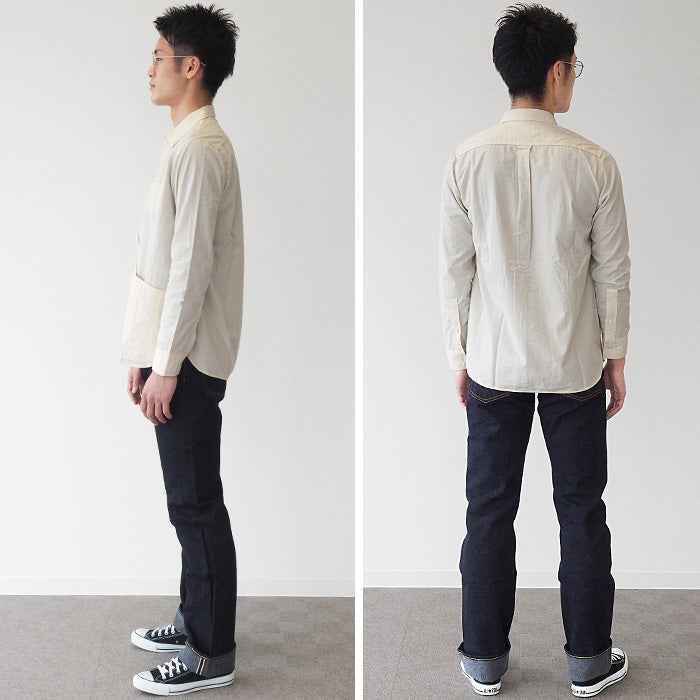 graphzero Hem Pocket Long Sleeve Shirt Selvage White Chambray Fabric White Long Sleeve Men Women [GZ-HMPK-0111-OWH] 