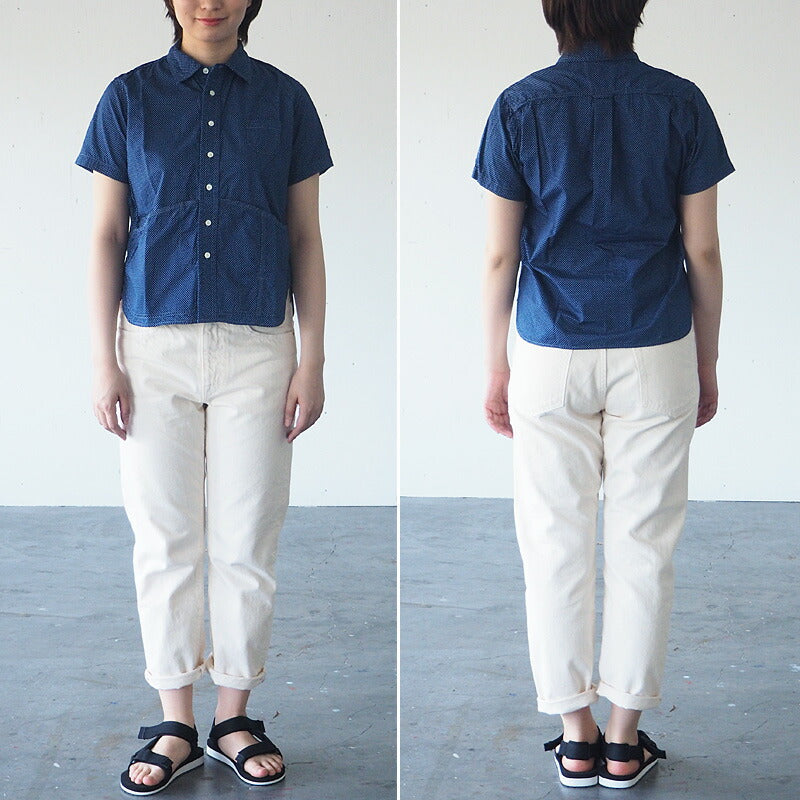 graphzero（グラフゼロ） ヘムポケットシャツ 半袖 インディゴ 抜染 ドット レディース [GZ-HMPKS-3104-DOT-LADIES]