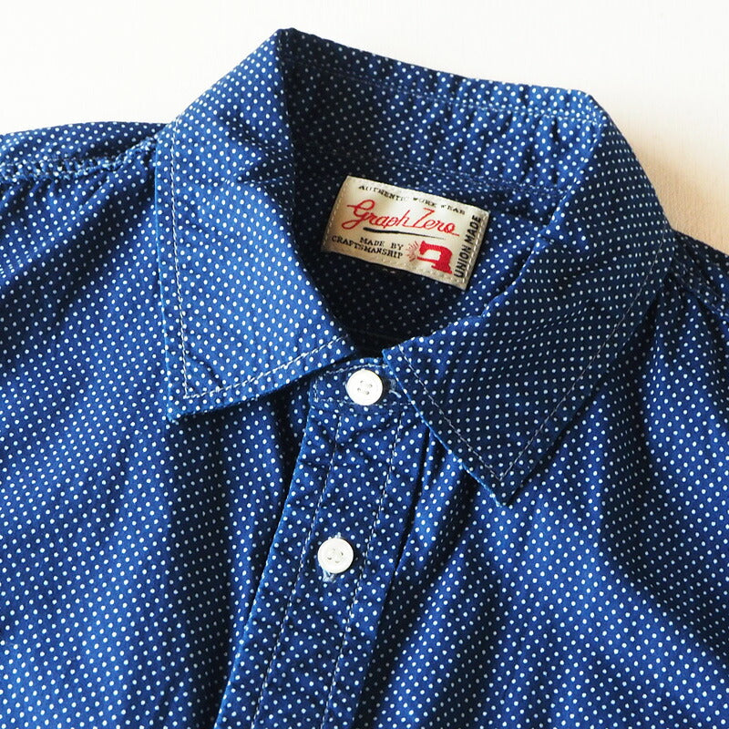 graphzero（グラフゼロ） ヘムポケットシャツ 半袖 インディゴ 抜染 ドット レディース [GZ-HMPKS-3104-DOT-LADIES]