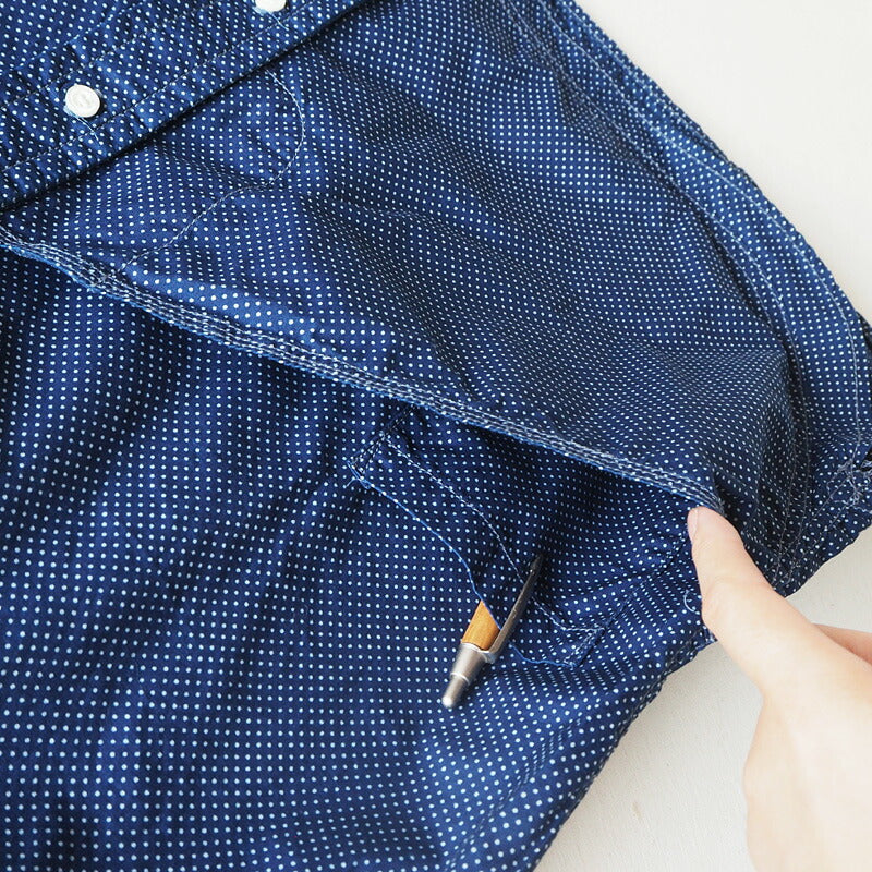 graphzero（グラフゼロ） ヘムポケットシャツ 半袖 インディゴ 抜染 ドット レディース [GZ-HMPKS-3104-DOT-LADIES]