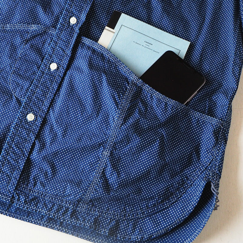 graphzero（グラフゼロ） ヘムポケットシャツ 半袖 インディゴ 抜染 ドット レディース [GZ-HMPKS-3104-DOT-LADIES]