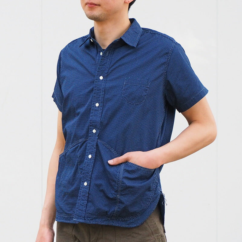 graphzero Hem Pocket Shirt Short Sleeve Indigo Discharge Dot Men's [GZ-HMPKS-3104-DOT-MENS] 