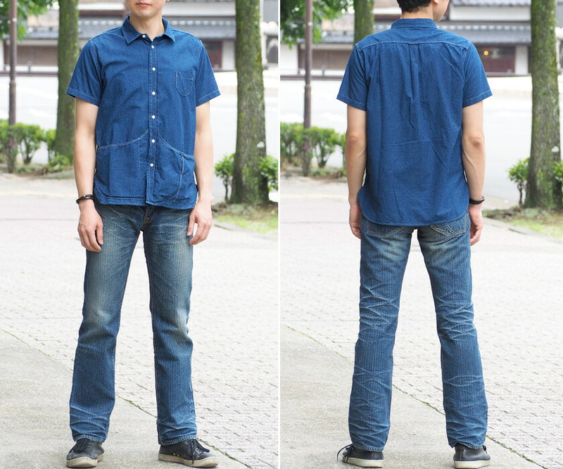 graphzero Hem pocket shirt short sleeve indigo discharge dot pattern men's [GZ-HMPKS-DT-MENS] 