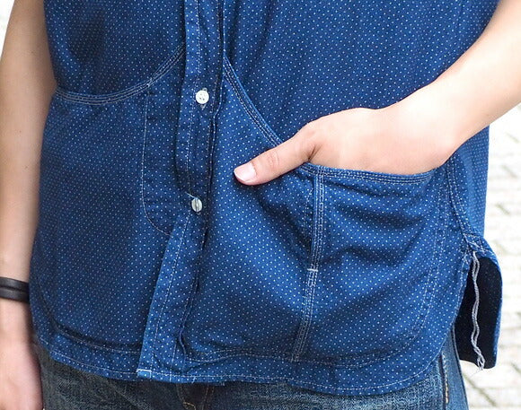 graphzero 下擺口袋襯衫短袖靛藍放電圓點圖案男式 [GZ-HMPKS-DT-MENS] 