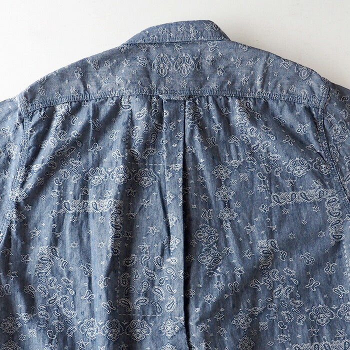 graphzero Hem Pocket Shirt Indigo Chambray Fabric Paisley Pattern Short Sleeve Men's [GZ-HMPKS-0204-PIS-MENS] 