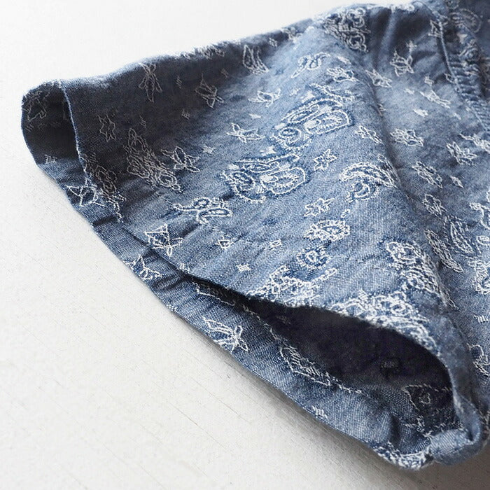 graphzero Hem Pocket Shirt Indigo Chambray Fabric Paisley Pattern Short Sleeve Men's [GZ-HMPKS-0204-PIS-MENS] 