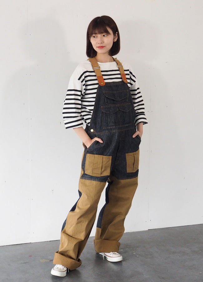 graphzero Hunting Overalls Denim Indigo x Beige Men's Women's [GZ-HOR2-0107-IDBE] 