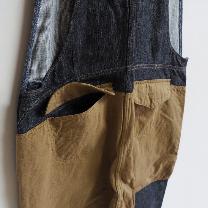 graphzero Hunting Overalls Denim Indigo x Beige Men's Women's [GZ-HOR2-0107-IDBE] 