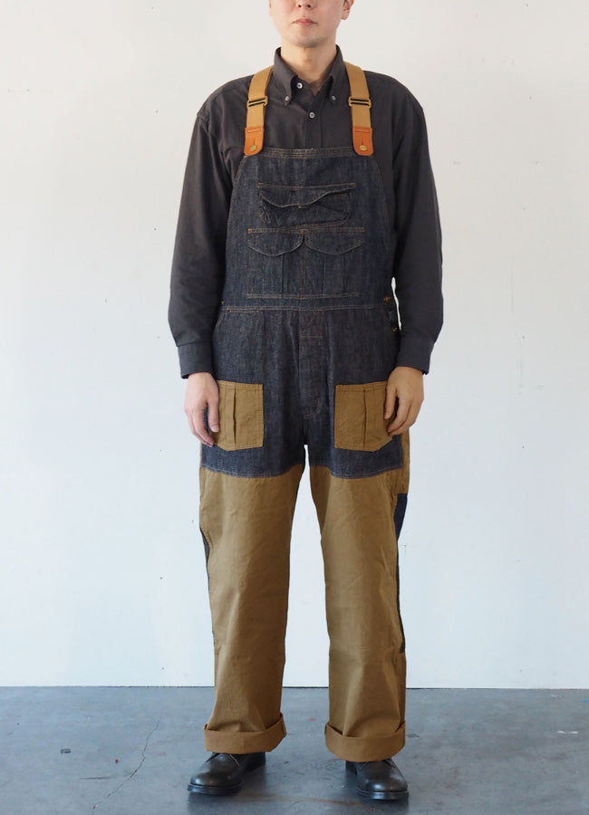 graphzero Hunting Overalls Denim Indigo x Beige Men's Women's [GZ-HOR2-0107-IDBE] 