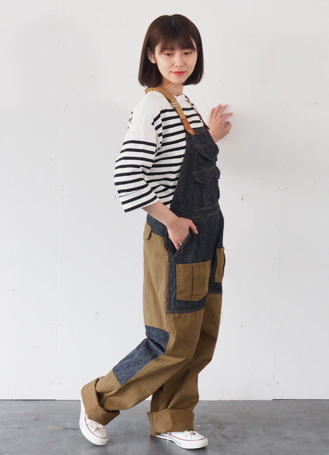 graphzero Hunting Overalls Denim Indigo x Beige Men's Women's [GZ-HOR2-0107-IDBE] 