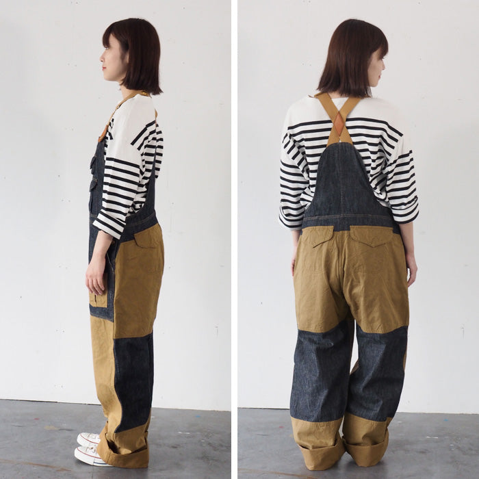graphzero Hunting Overalls Denim Indigo x Beige Men's Women's [GZ-HOR2-0107-IDBE] 