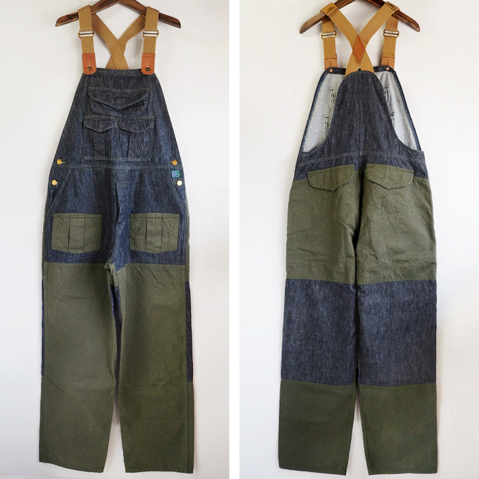 graphzero(グラフゼロ) ハンティング オーバーオール デニム インディゴ×カーキ メンズ レディース [GZ-HOR2-0107-IDKH]