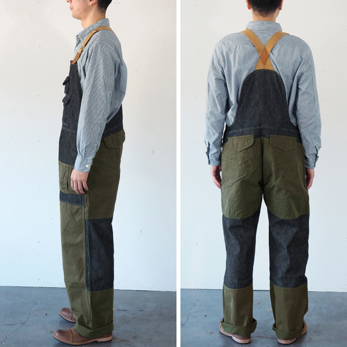 graphzero(グラフゼロ) ハンティング オーバーオール デニム インディゴ×カーキ メンズ レディース [GZ-HOR2-0107-IDKH]
