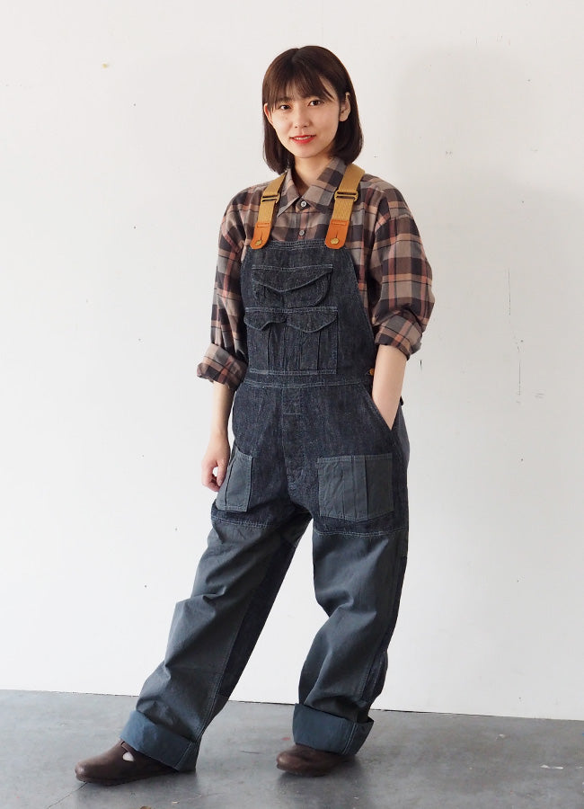 graphzero(グラフゼロ) ハンティング オーバーオール デニム インディゴ×ネイビー メンズ レディース [GZ-HOR2-0107-IDNV]
