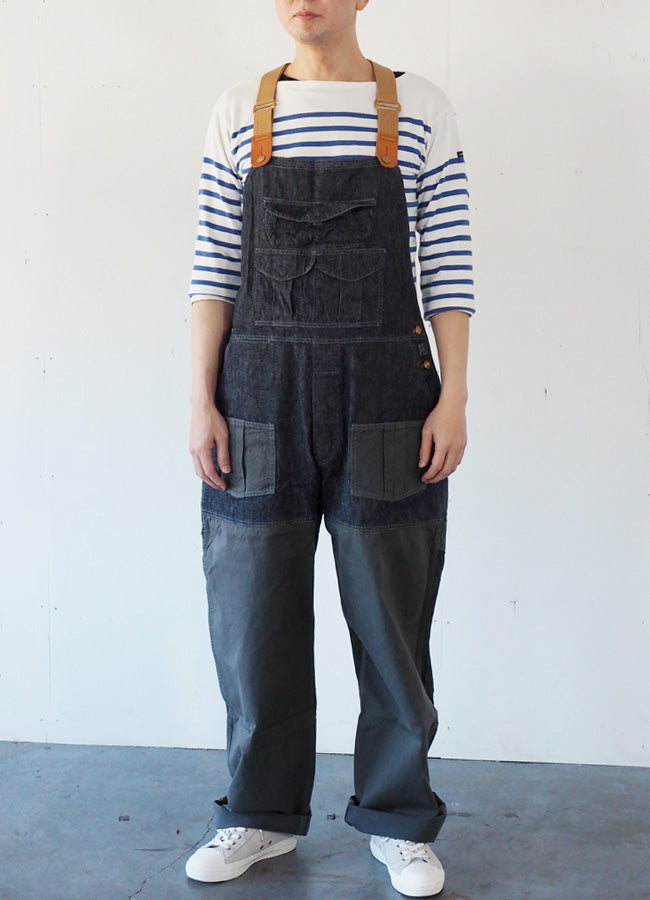 graphzero(グラフゼロ) ハンティング オーバーオール デニム インディゴ×ネイビー メンズ レディース [GZ-HOR2-0107-IDNV]