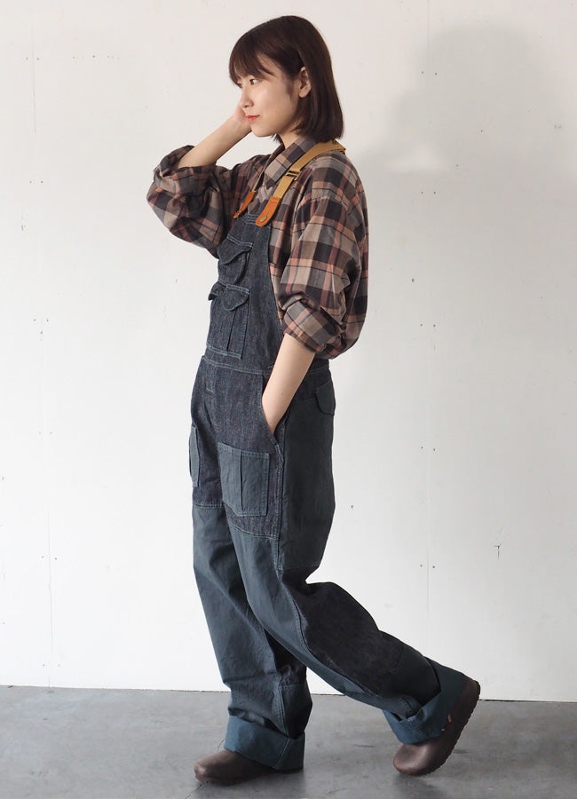 graphzero(グラフゼロ) ハンティング オーバーオール デニム インディゴ×ネイビー メンズ レディース [GZ-HOR2-0107-IDNV]