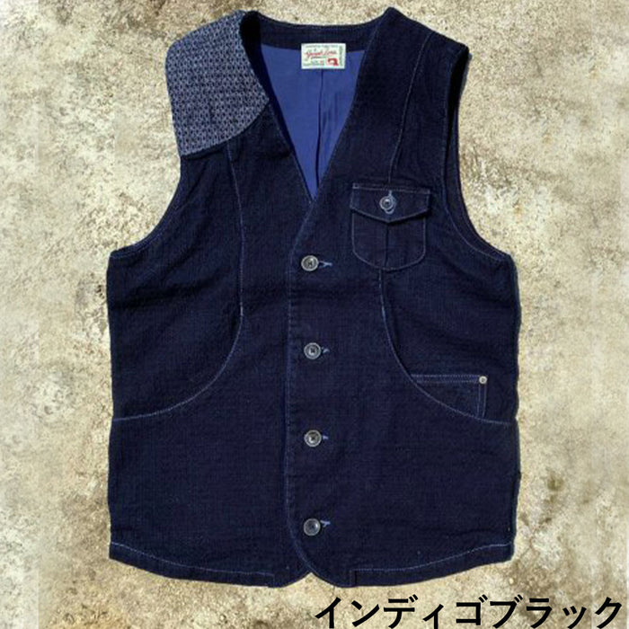 [2 colors] graphzero Hunting Vest Selvage Jacquard Indigo Men's Women's Unisex [GZ-HUVT-0405]