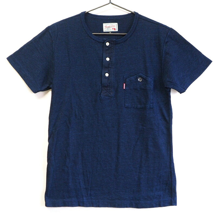 graphzero Henley Neck Short Sleeve T-shirt Indigo Rope Dyed Mountain Pocket Men's [GZ-IDTH-0103-MENS] 