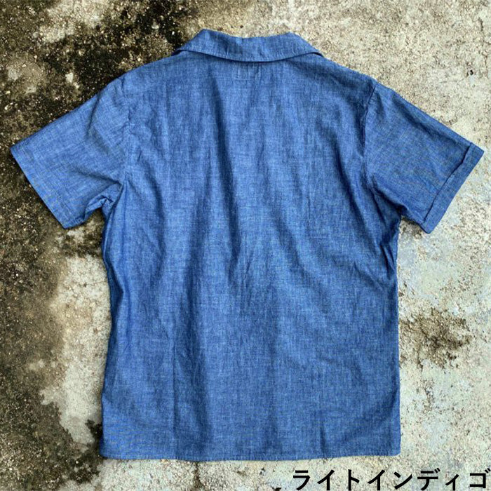 [2 colors] graphzero Italian collar short-sleeved shirt Ainu pattern light indigo dark indigo men's women's unisex [GZ-ITLS-0407]