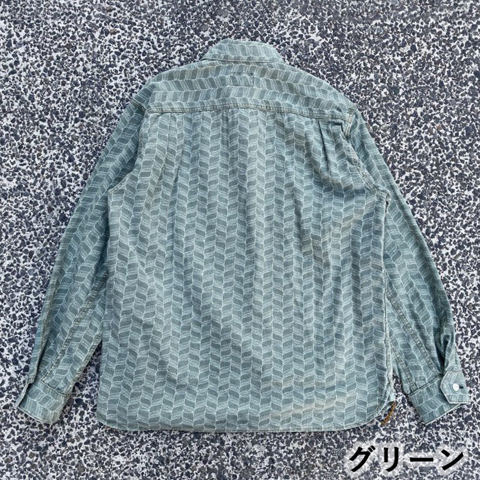 [2 colors] graphzero Jean shirt long sleeve leaf herringbone pattern blue green men's women's unisex [GZ-JWLS-0412]