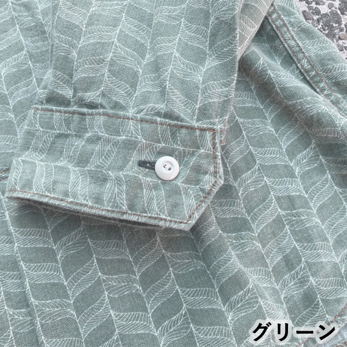 [2 colors] graphzero Jean shirt long sleeve leaf herringbone pattern blue green men's women's unisex [GZ-JWLS-0412]