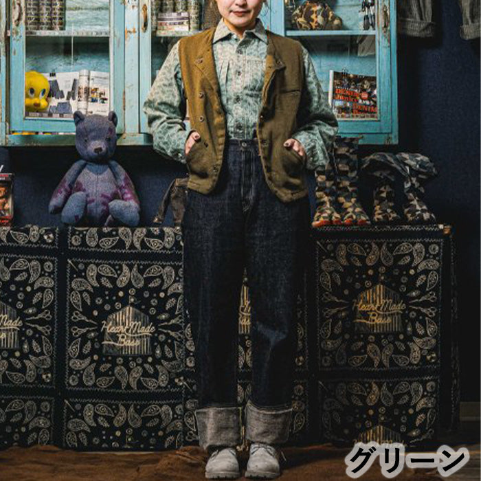 [2 colors] graphzero Jean shirt long sleeve leaf herringbone pattern blue green men's women's unisex [GZ-JWLS-0412]