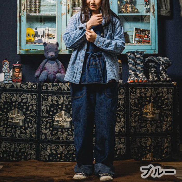 [2 colors] graphzero Jean shirt long sleeve leaf herringbone pattern blue green men's women's unisex [GZ-JWLS-0412]
