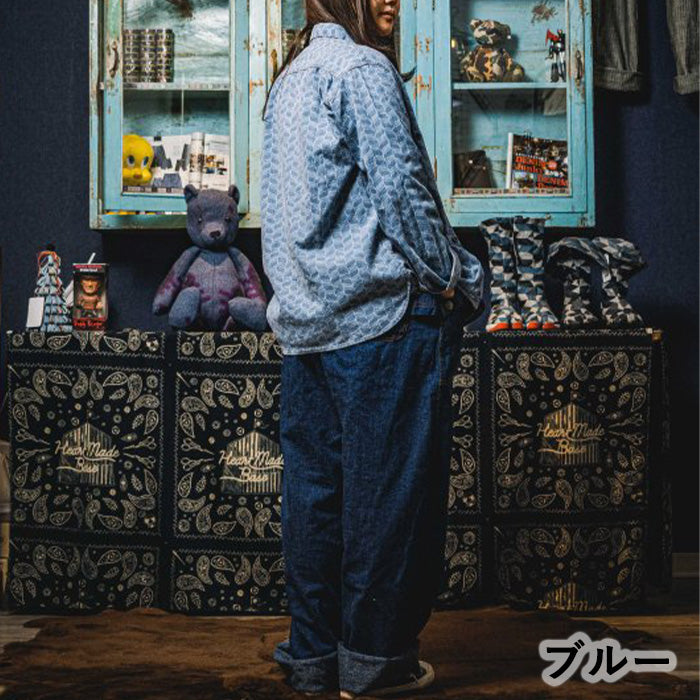 [2 colors] graphzero Jean shirt long sleeve leaf herringbone pattern blue green men's women's unisex [GZ-JWLS-0412]
