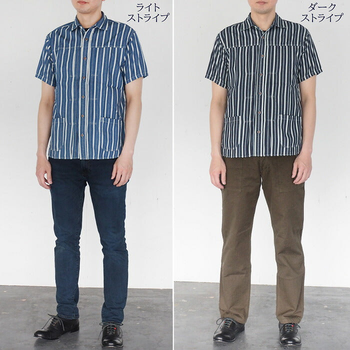[2 colors] graphzero “Jean Jacket shirt” Jean shirt random stripe short sleeve men's [GZ-JWSS-3104-MENS] 