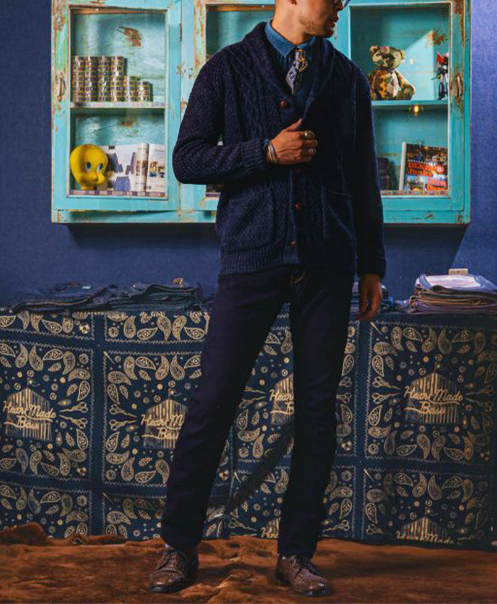 graphzero Knit Cardigan Indigo Heather Gray Cotton Wool Men's Women's Unisex [GZ-KNCD-0409]