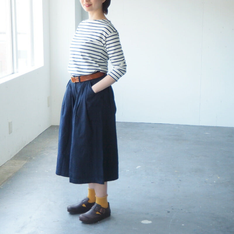 graphzero（グラフゼロ） 5オンス ブロックデニム ガウチョパンツ インディゴ×ブラック [GZ-LA-GPT-BBK]