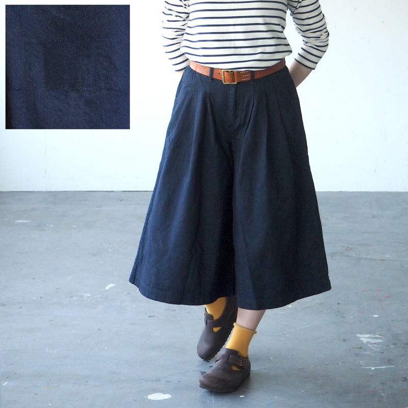 graphzero（グラフゼロ） 5オンス ブロックデニム ガウチョパンツ インディゴ×ブラック [GZ-LA-GPT-BBK]