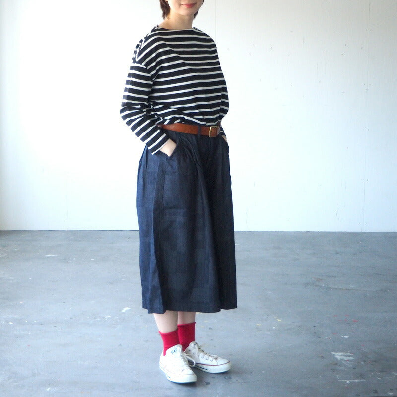graphzero 5oz block denim gaucho pants indigo × white [GZ-LA-GPT-BWH]