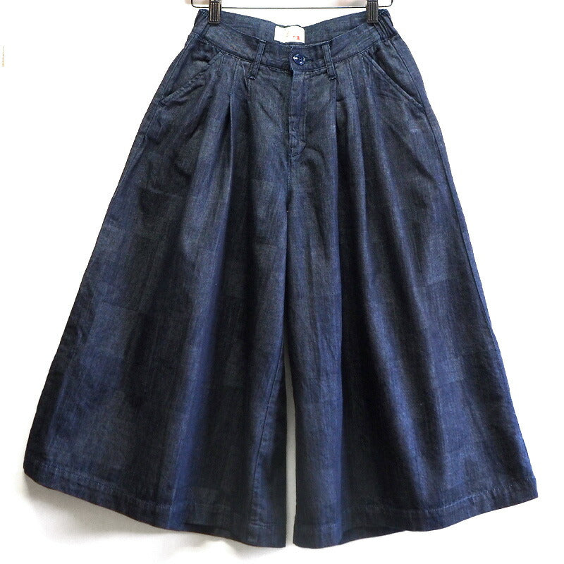 graphzero 5oz block denim gaucho pants indigo × white [GZ-LA-GPT-BWH]